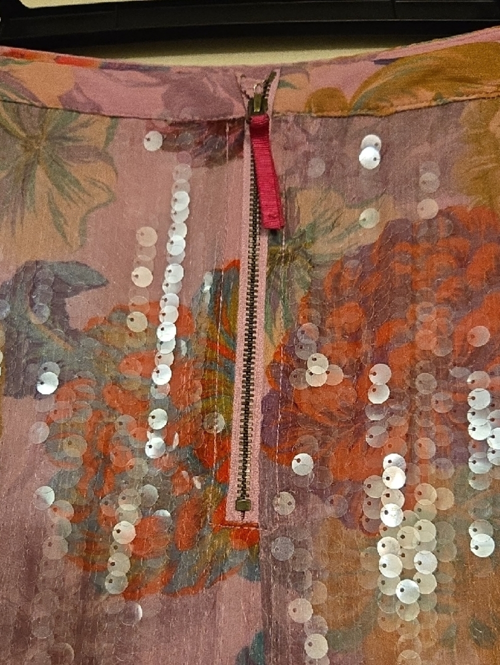 Anthropologie Pink Floral Sequin Midi Skirt, Size 10 - Picture 4 of 8
